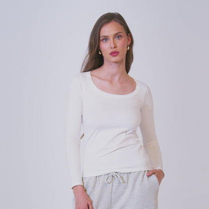 Cotton Jersey Long Sleeve T-Shirt Scoop Neck